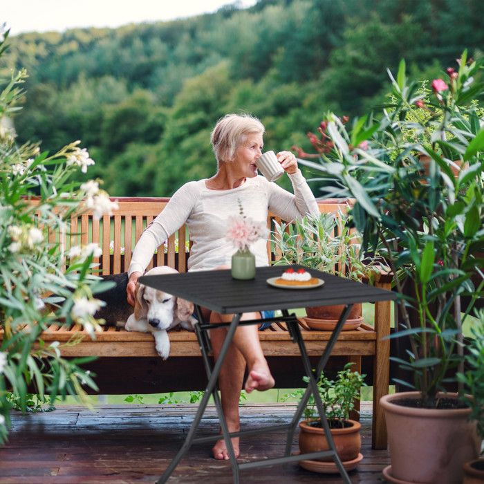 Table De Jardin Carrée Relaxdays - Acier Noir - 4 Personnes - Balcon/Terrasse