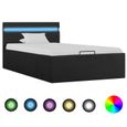 141•Modern Design Lit coffre contemporain Lit 1 PLACE|Cadre de lit à stockage avec LED Sommiers à Lattes|Gris foncé Tissu 90x200 cm-0