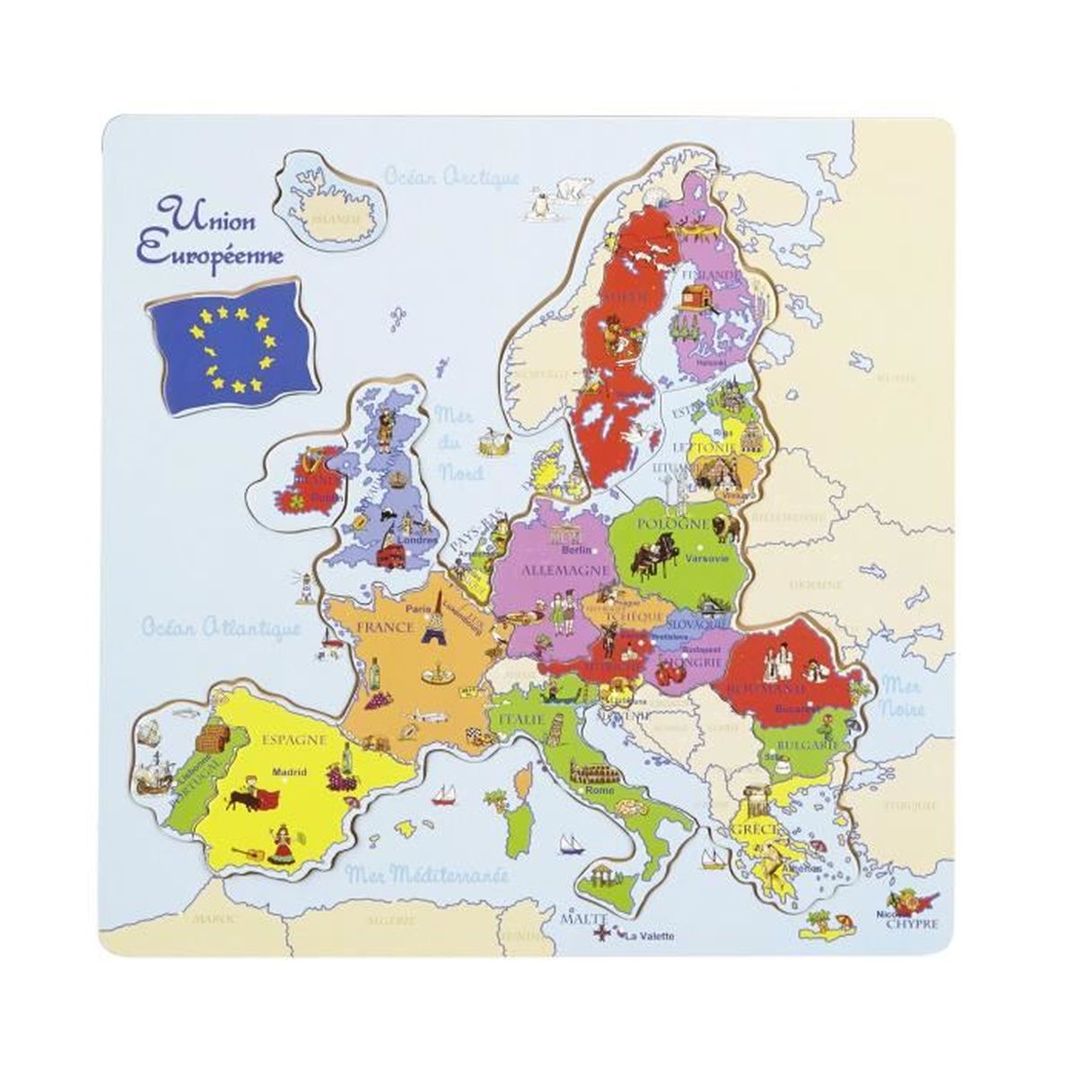 Europe Puzzle en bois 30x30cm la carte de l'Europe Multicolore Cdiscount Jeux Jouets
