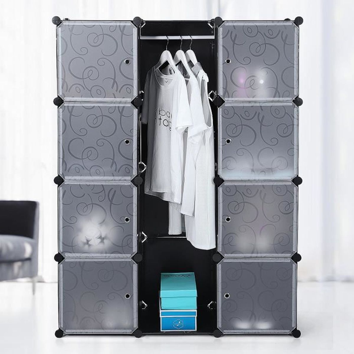 Superbe Armoire Penderie Cubes Etagere De Rangement Modulables Plastiques Imprime Cadre En Metal Lpc30b Achat Vente Armoire De Chambre Superbe Armoire Penderie Cdiscount