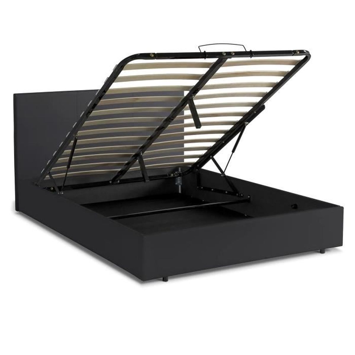 Lit Coffre SAMPUR Avec Rangement Accessible - Velours Bleu Nuit 140x190 Cm - Système De Levage Parallèle
