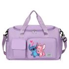 GUANGNA Sac Fourre-Tout Stitch en Polyester avec Intérieur en Oxford, Grand Sac de Voyage Pliable avec Compartiment à Chaussures,Violet