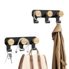 KAPANOU Lot de 2 Porte-Manteaux Muraux avec 6 Crochets, en Bois de Hêtre et Crochets en Métal, Noir