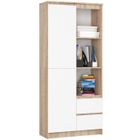 Bibliothèque de bureau AKORD R11 Chêne Sonoma 80 cm 1 porte 2 tiroirs façade Blanche 7 étagères 80x35x180 cm