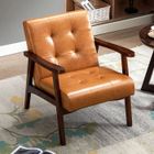 HOMEMIYN Fauteuil Médiéval Chaise Vintage en Similicuir Tufté avec Accoudoirs en Bois, Style Vintage, Tapissé en Bois Dur, Caramel