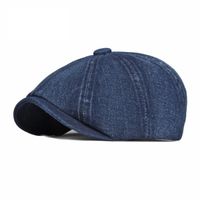 Casquette,Nouveau Denim lavé gavroche chapeau hommes Style britannique solide béret casquette universelle Boinas - Type Dark Blue