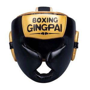CASQUE DE BOXE - COMBAT Casque de boxe - combat,Casque de boxe en cuir PU pour enfants,protège-tête,équipement de sauna,MMA,Muay Thai- HL Black gold