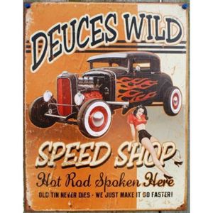 hotrodspirit Plaque Hot Rod Ford 32 Noir Flammes et Route 66 tole Deco
