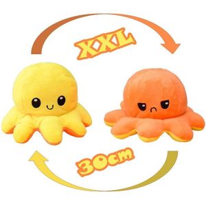 DOUDOU Peluche Octupus Doudou XXL réversible en forme de pieuvre - Jaune et orange - 30 cm