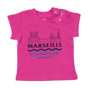 T-SHIRT T-shirt Bébé Manche Courte Rose Marseille Minimalist France Ville Pastis OM