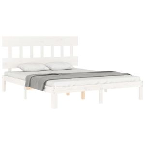 STRUCTURE DE LIT Pwshymi-Cadre de lit avec tête de lit blanc King Size bois massif-A1982