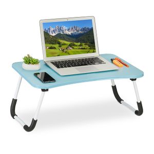 Table Pliante Pour Ordinateur Portable - Bureau Portable Lit/canapé - Plateau 60x40cm, Porte-gobelet - Bleu - 2
