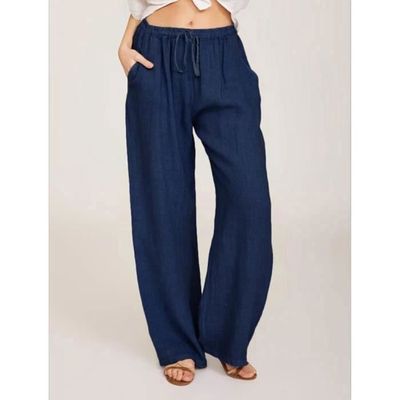 Pantalon Femme Lin Coton Taille Élastique – Fluide, Poches, Style Décontracté Plage & Été – Ample & Confortable