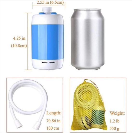 Douche Portable électrique CRUMFERT – Rechargeable – Bleue – Pour Extérieur Ou Dortoir