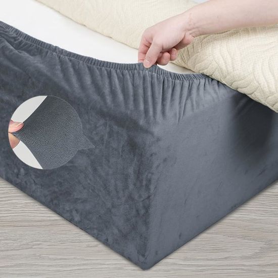 Jupe De Lit élastique Polyester Brossé Gris Foncé - Taille 140x190+38cm, Réglable, Facile à Installer - 7