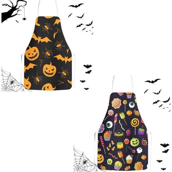 Tablier Citrouille Halloween - Imperméable, Poches, Taille Unique - Cadeau Cuisine, Barbecue, Jardinage