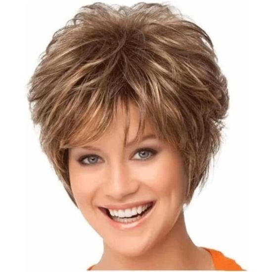 Perruque Synthétique Courte Style Pixie Avec Frange - Brun Foncé, Résistante à La Chaleur - Neuve Sans étiquettes