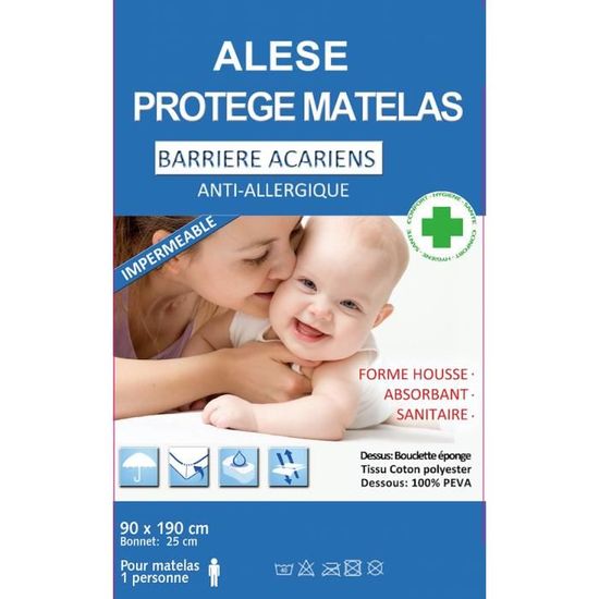 Alése  (90X190)  protège-matelas Imperméable  Anti-Acariens Anti-Allergique