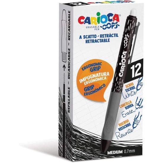 Carioca Oops Easy Pack Présentoir de 30 Stylos Effaçables - Encre Thermosensible - Corps à Effet