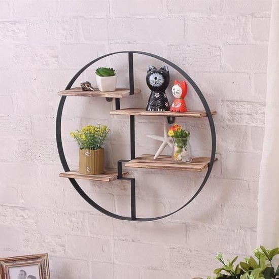 Etagere Murale En Bois Ronde Metal Etagere Stockage Retro Mur Bibliotheque Armoire Porte Manteau Cintre Divers Sa23104 Achat Vente Etagere Murale Etagere Murale En Bois Ronde M Cdiscount