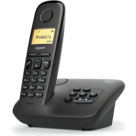 Téléphone Fixe GIGASET A170A Noir - Répondeur - Répertoire 50 contacts - Enregistrement 25 min