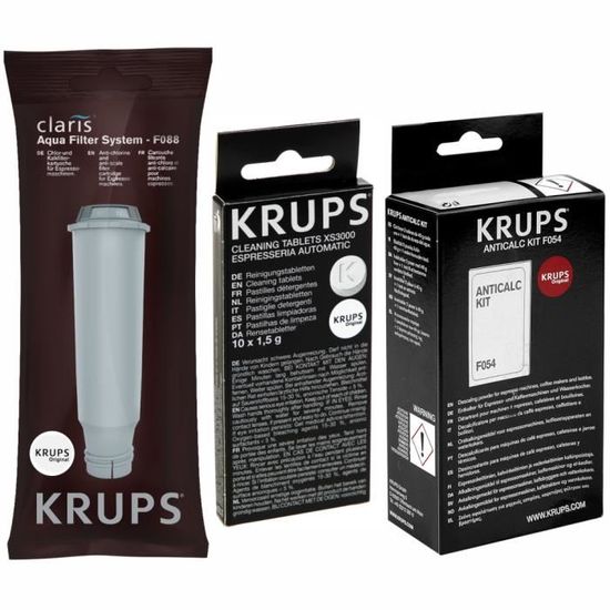 Krups Filtre à eau Claris F088, Détartreur AntiCalc KIT F054, Nettoyant