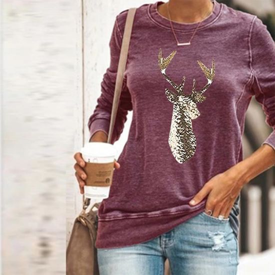 FTCayanz Sweatshirt Femme Col Rond Manches Longues Ample Avec Poches - Tops Décontractés 100% Coton
