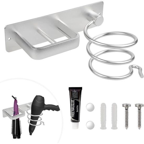 Support Mural Sèche-Cheveux Teaque 3 En 1 Noir - Rangement Pratique Pour Sèche-Cheveux Et Lisseur