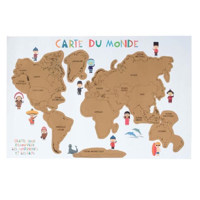Jouets éducatifs - Poster à gratter - Planisphère carte du monde - Jeu éducatif et décoratif cm
