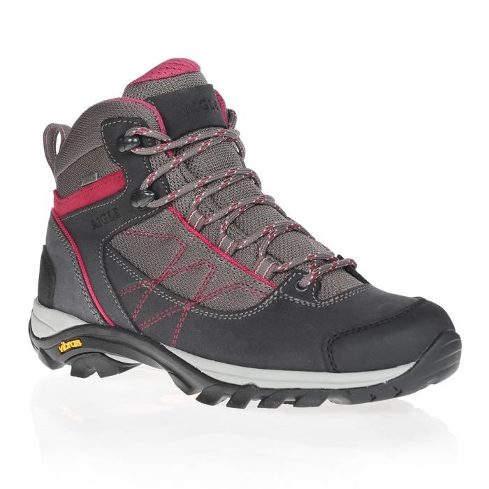 AIGLE Chaussures randonnée Gore-Tex® Mooven Mid WGTX - Femme - Gris foncé et rouge cerise