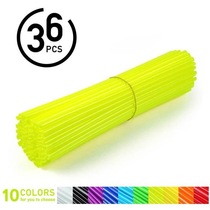 BELLE TECH 36Pcs Protège Rayons Roues Motocross Jantes Peaux Off Kit De Protection Enveloppe De Moto -Jaune Clair