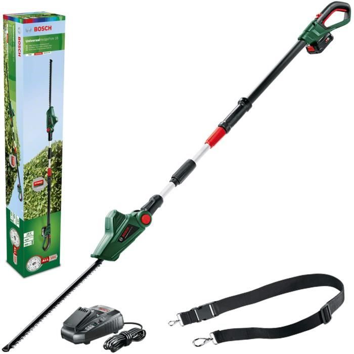 Taille-Haies sans fil téléscopique Bosch - UniversalHedgePole 18 (1 Batterie 18 V 2,5 Ah, Chargeur, Longueur de lame 43 cm)