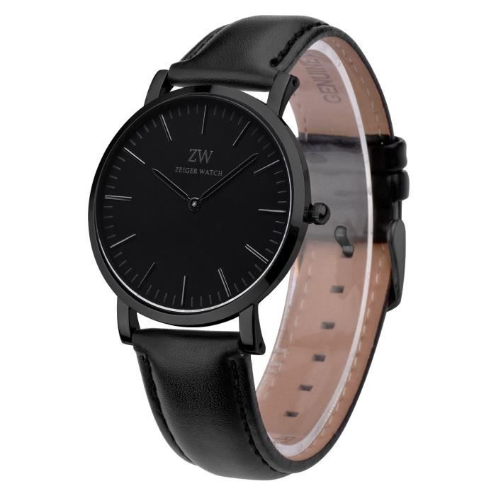 Montre Homme Cuir Zeiger Montre Homme Noir Montre Homme Bracelet en Cuir Noir Marron Montre pour Homme Femme Montre quartz