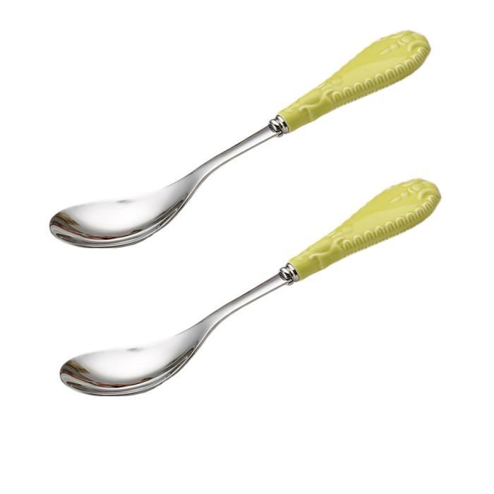 2 Pcs céramique et acier inoxydable cuillères à soupe, poignée verte