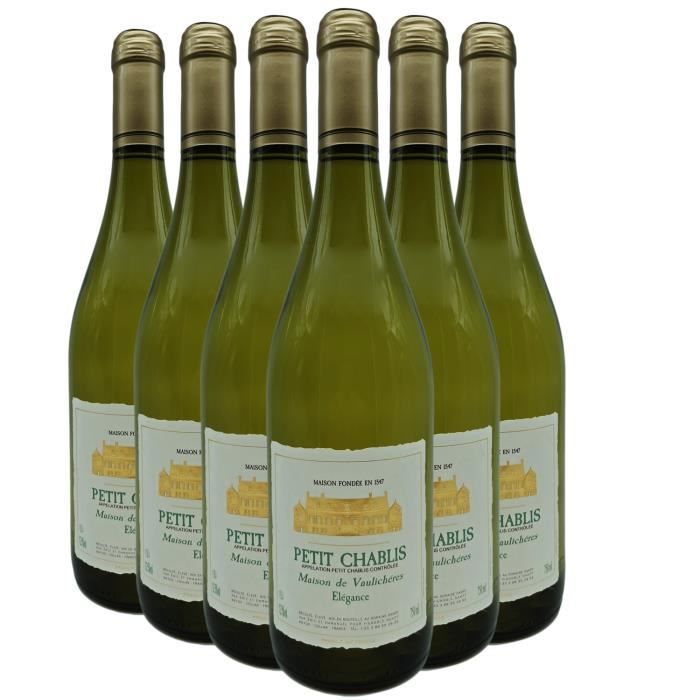 Petit Chablis Elégance Blanc 2021 - Lot de 6x75cl - Maison de Vaulichères - Vin AOC Blanc de Bourgogne - Cépage Chardonnay