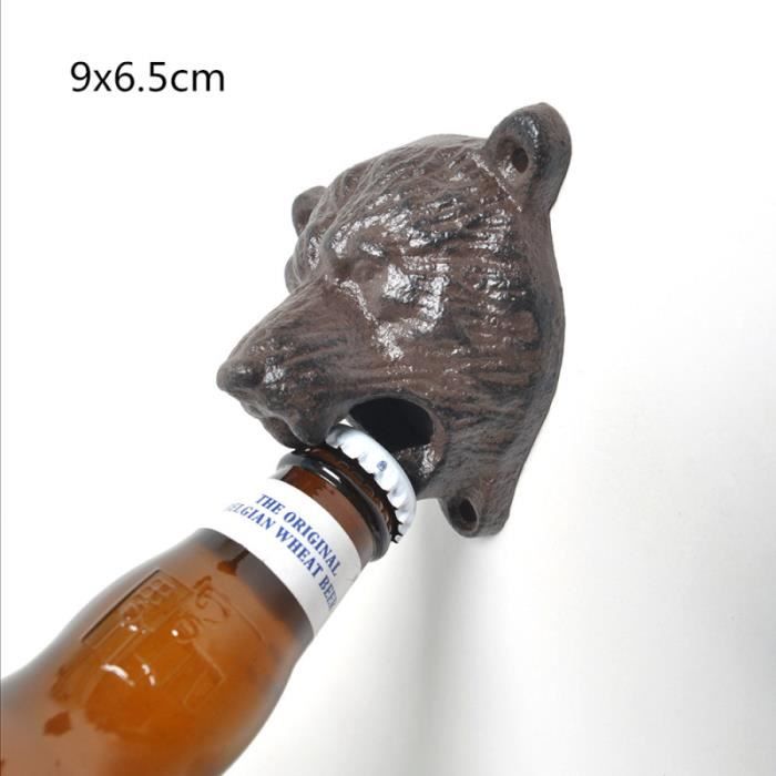 Ouvre-bouteille murale en fonte créative - Tête d'ours, bière ouverte, Bar Restaurant ouvre-bouteille mur - Modèle: C - WMKPQA05497