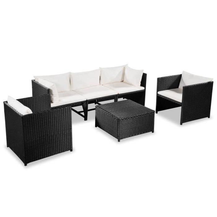 Salon de jardin 6 pcs - Ensemble repas de jardin - Meuble de jardin avec coussins Résine tressée Noir