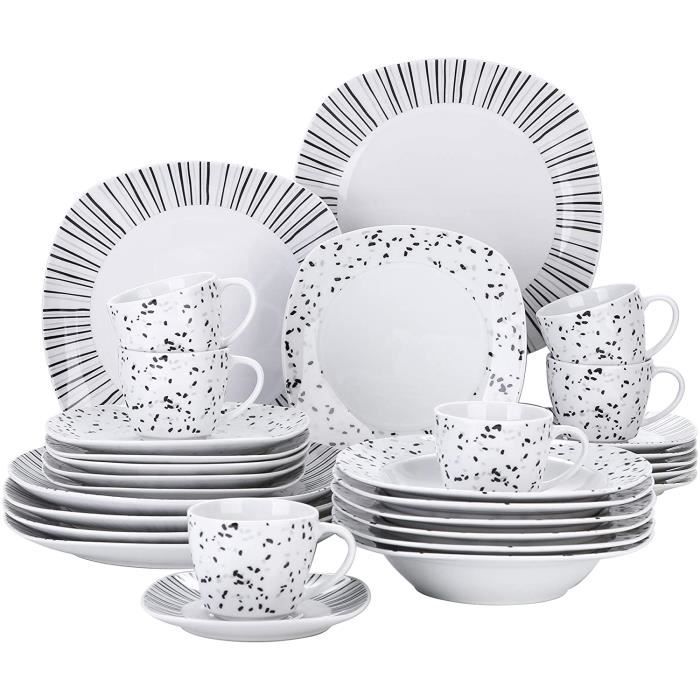 VEWEET, série BESLEY, Service de Table en Porcelaine, 60 pièces pour 12 Personnes Assiettes, Service à Café