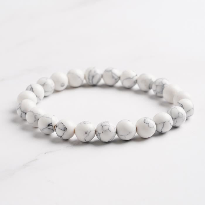 Bracelet Pierre Naturelle Howlite Blanc 8mm , Bracelet perle , Pierre Précieuse pour homme et femme
