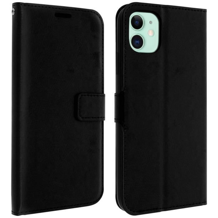 Housse iPhone 11 Étui Porte carte Support Vidéo Vintage noir