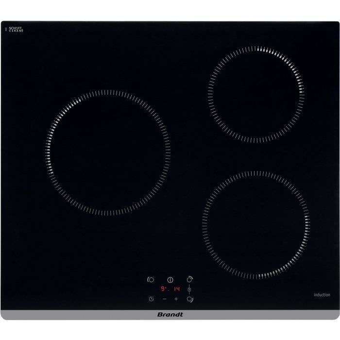 Table de cuisson induction - BRANDT - 3 foyers - 59 x 52 cm - TI360B - 5900 W - Vitrocéramique - Noi