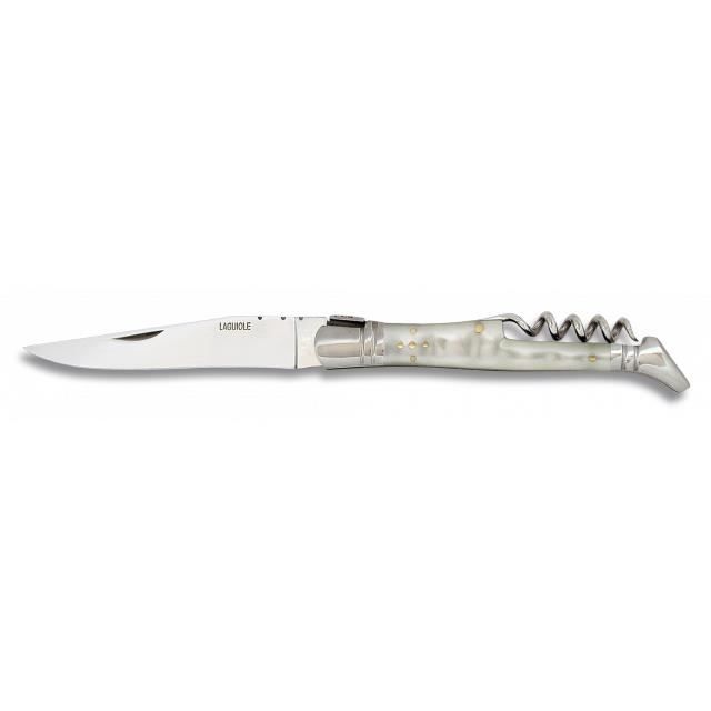 Couteau éventail Crossnar avec mango zamak doré avec trous décoratifs et lame en acier 420 8,5 cm. 10779