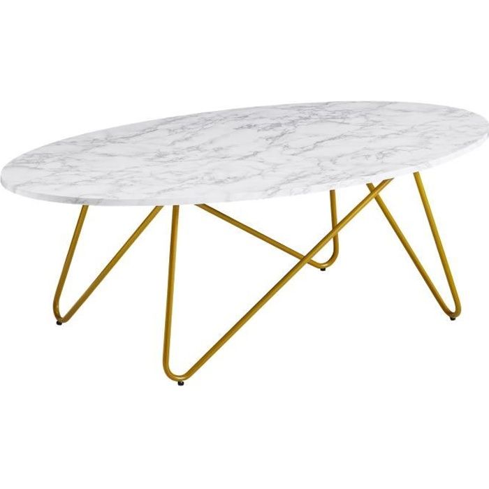 Table Basse - FINEBUY - Blanc - 120 x 60 x 40 cm - Aspect Marbre