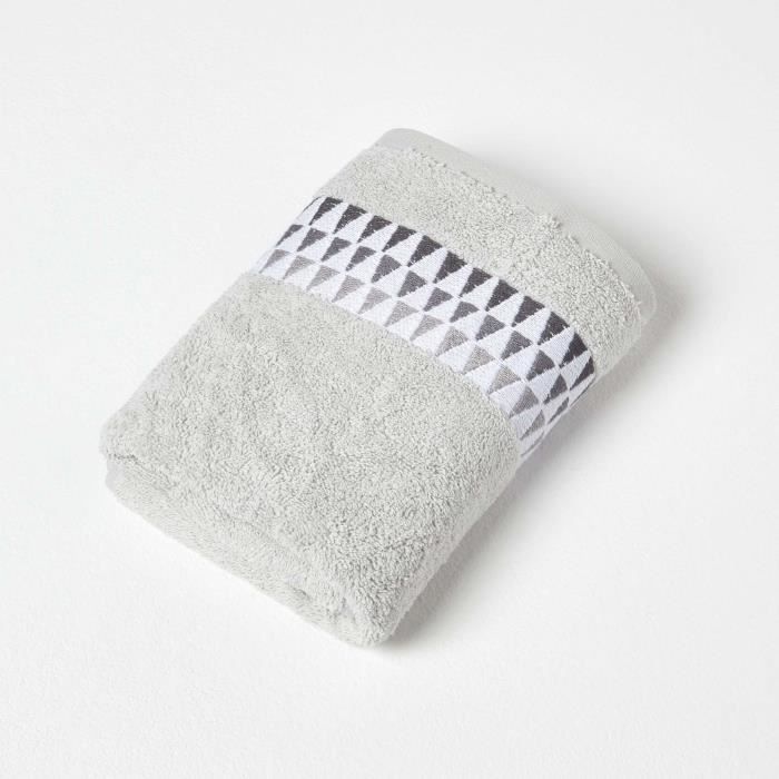 Serviette de toilette en coton gris à motif géométrique, 50 x 90 cm