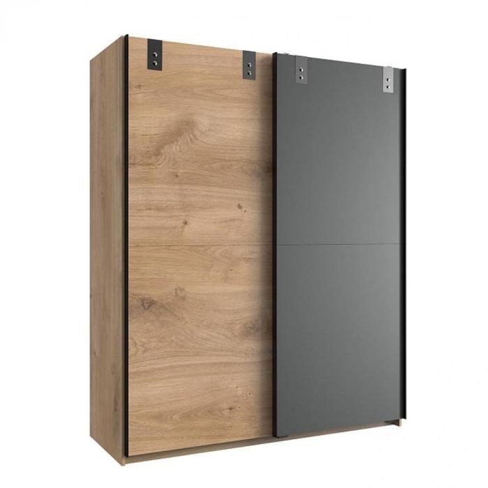 Armoire LISBURN style industriel 135 cm portes coulissantes chêne poutre graphite natural Bois Inside75