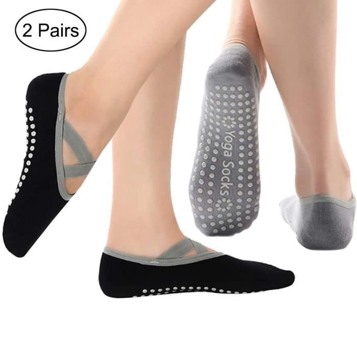 2PC Chaussettes de Yoga pour Femmes Chaussettes A Particules Antidérapantes Chaussettes Multicolore