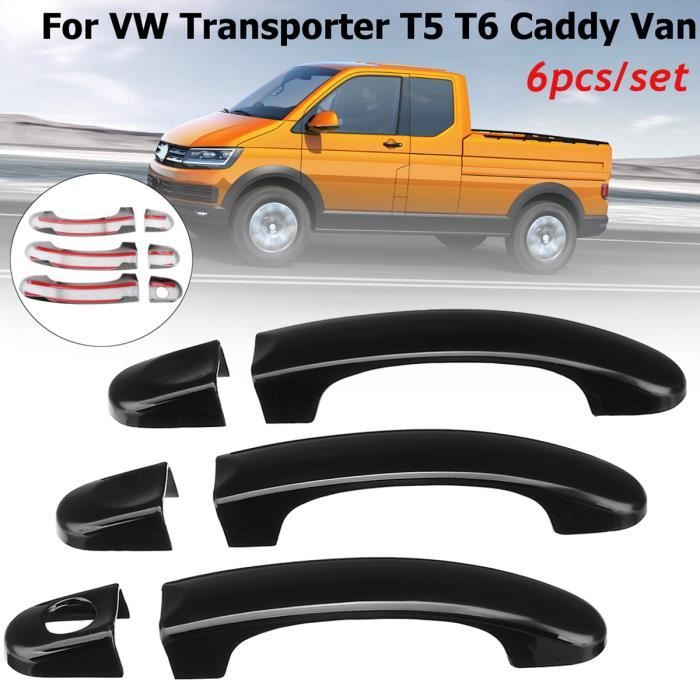 NEUFU 6Pcs/Set Poignées De Porte ABS Brillant Noir Pour VW TRANSPORTER T5 T6 CADDY VAN