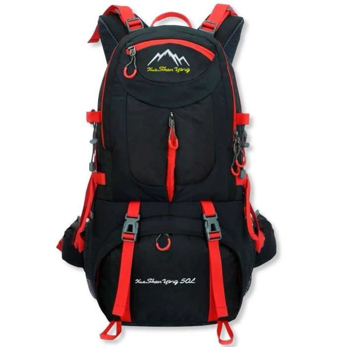 OCIODUAL Sac à Dos de Randonnée 50 Litres Noir Trekking Résistant aux Déchirures Imperméable l'Eau pour Homme Femme