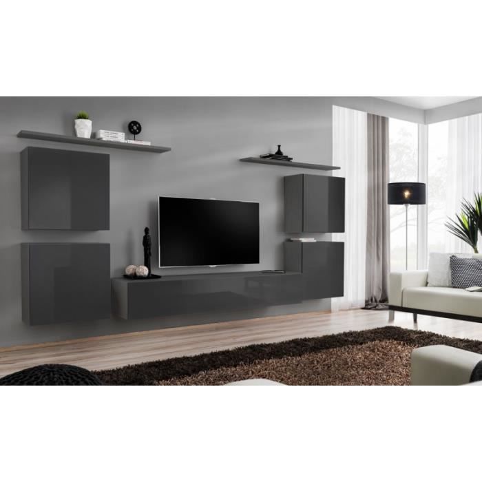 Meuble Tv Mural Design -switch Iv- 320cm Gris - Paris Prix