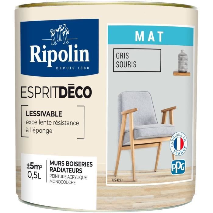 RIPOLIN Peinture murale Esprit déco multi-supports - 0,5 L - Gris télescope